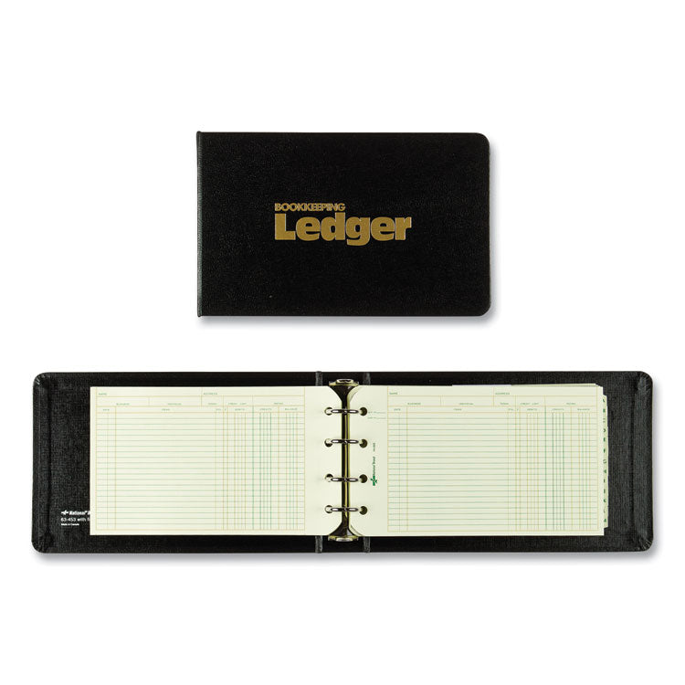 Four-Ring Ledger Binder Kit With A-Z Index, Black Cover, 8.5 X 5 Debit-Credit-Balance Sheets, 100 Sheets/book