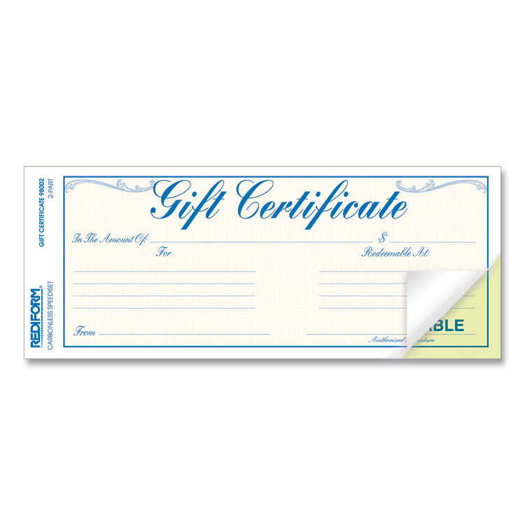 Gift Certificates With Envelopes, 8.5 X 3.67, Blue/gold With Blue Border, 25/pack