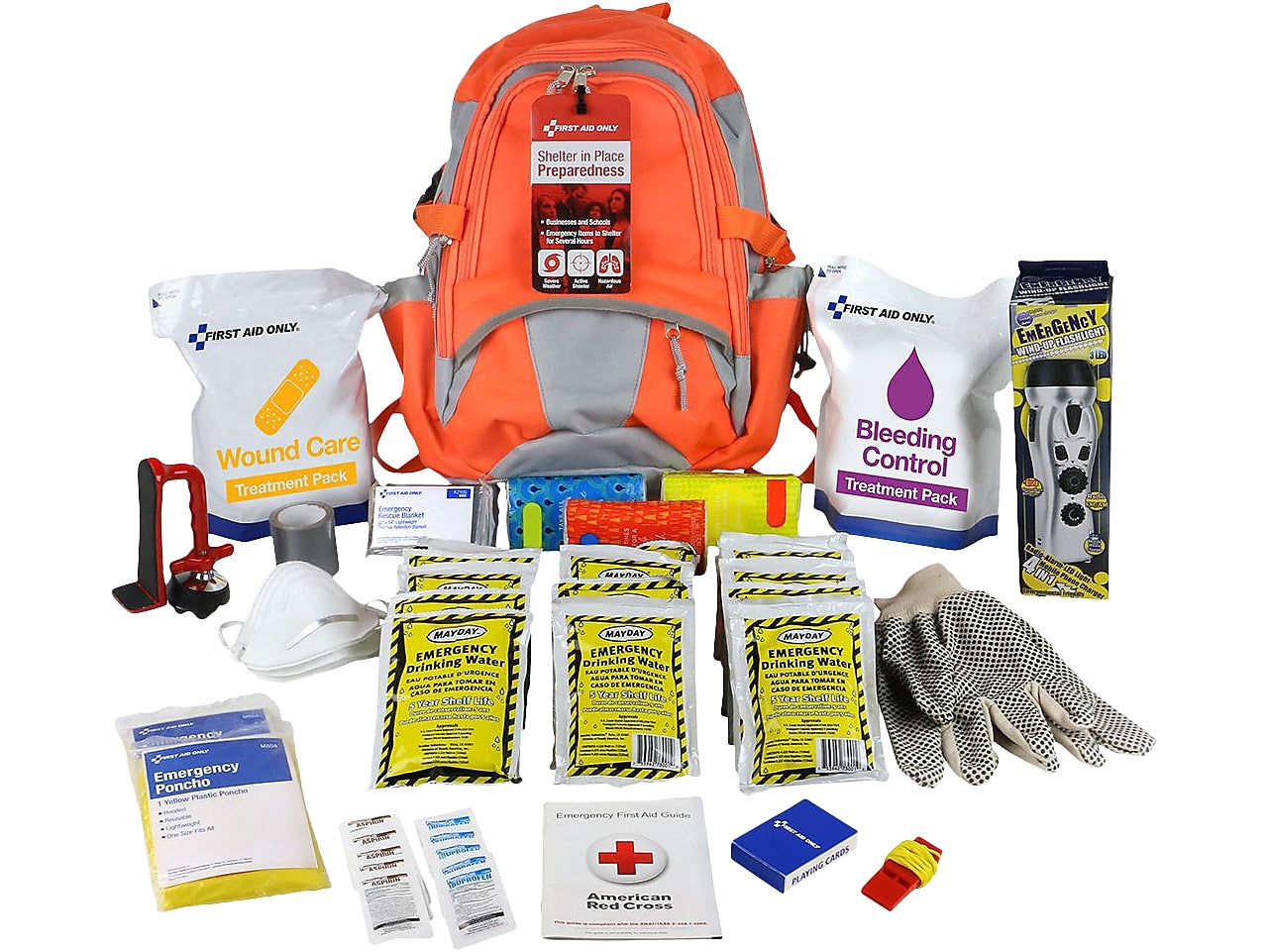 First Aid Only 209-Piece Shelter-in-Place Emergency Preparedness Backpack, Orange/Gray (91308)