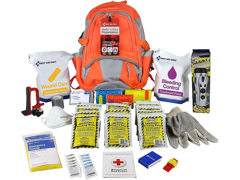 First Aid Only 209-Piece Shelter-in-Place Emergency Preparedness Backpack, Orange/Gray (91308)