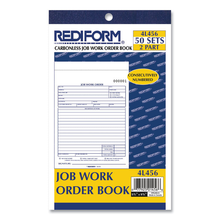 Job Work Order Book, Two-Part Carbonless, 5.5 x 8.5, 50 Forms Total