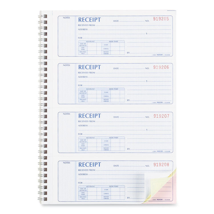 Money Receipt Book, FormGuard Cover, Three-Part Carbonless, 7 x 2.75, 4 Forms/Sheet, 100 Forms Total
