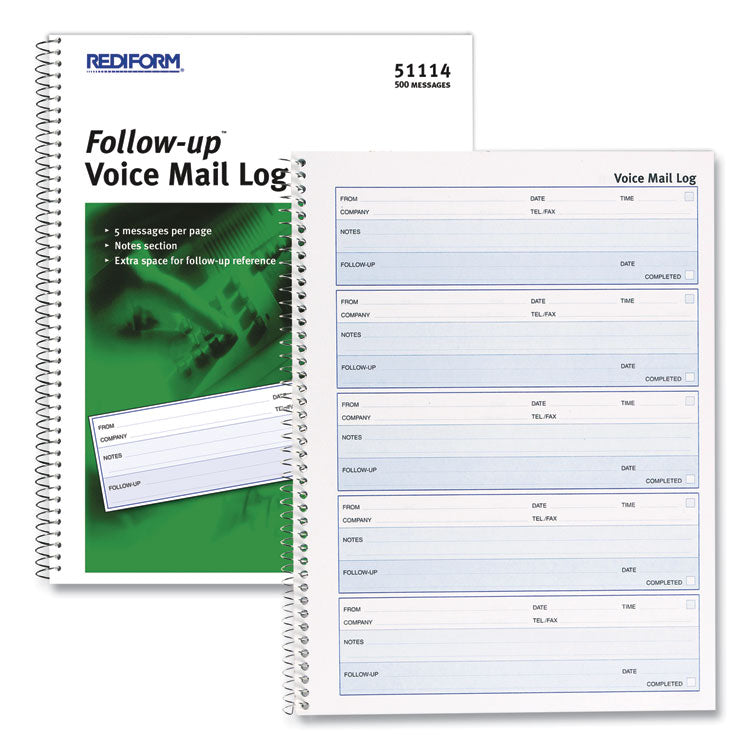 Follow-up Wirebound Voice Mail Log Book, One-Part (No Copies), 7.5 x 2, 5 Forms/Sheet, 500 Forms Total
