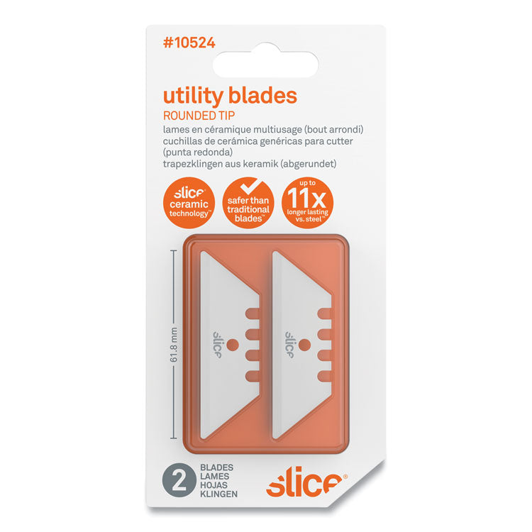 Safety Utility Knife Blades, Rounded Tip, Ceramic Zirconium Oxide, 2/pack