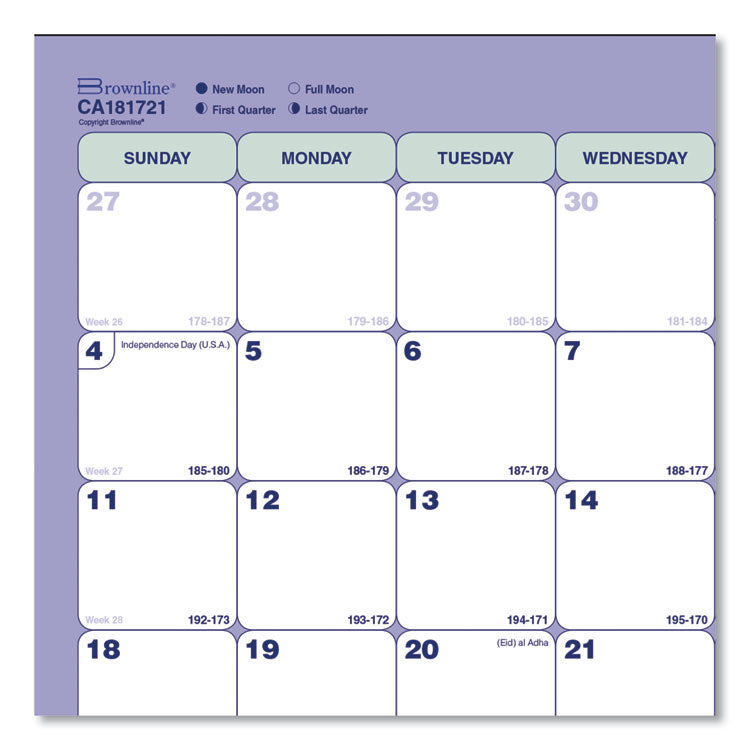Academic 13-Month Binder-Insertable Desk Pad Calendar, 11 x 8.5, White/Blue/Green Sheets, 13-Month: July 2025 to July 2026
