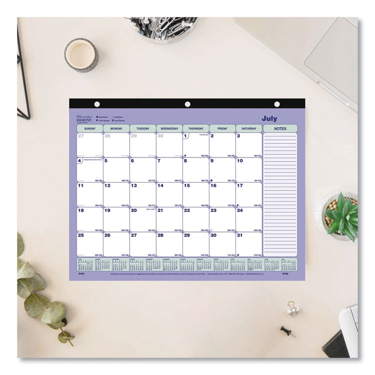 Academic 13-Month Binder-Insertable Desk Pad Calendar, 11 x 8.5, White/Blue/Green Sheets, 13-Month: July 2025 to July 2026