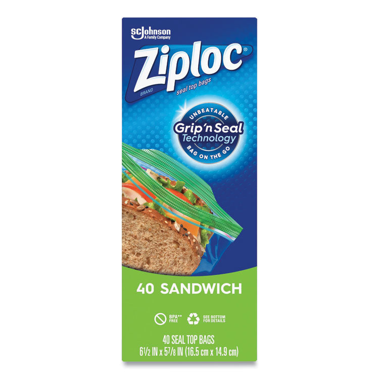 Resealable Sandwich Bags, 6.5" x 5.88", Clear, 40/Box