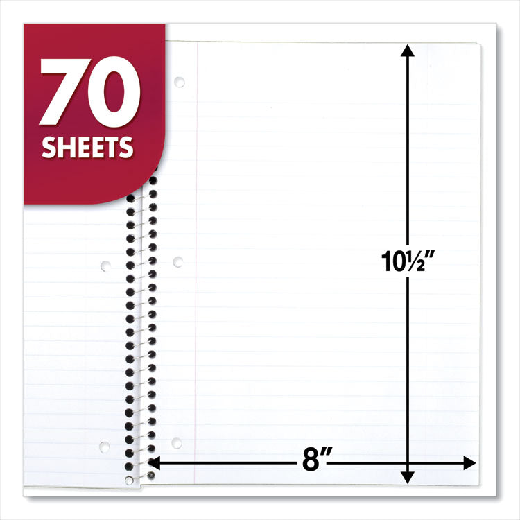 Spiral Notebook, 1-Subject, Wide/Legal Rule, Randomly Assorted Cover Color, (70) 10.5 x 7.5 Sheets
