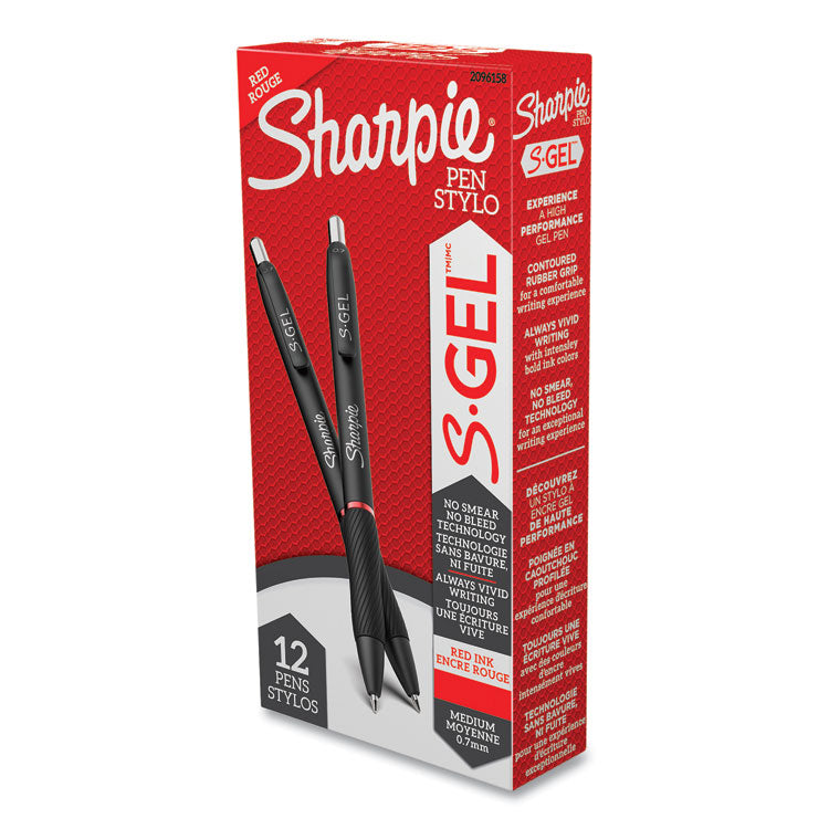 S-Gel High-Performance Gel Pen, Retractable, Medium 0.7 Mm, Red Ink, Black Barrel, Dozen