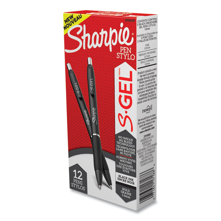 S-Gel High-Performance Gel Pen, Retractable, Bold 1 Mm, Black Ink, Black Barrel, Dozen