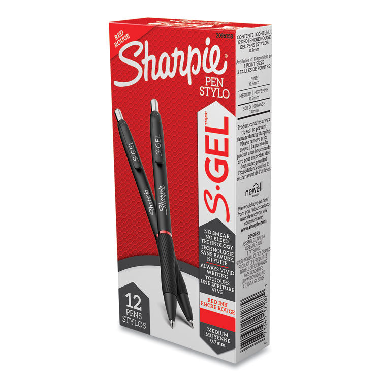 S-Gel High-Performance Gel Pen, Retractable, Medium 0.7 Mm, Red Ink, Black Barrel, Dozen