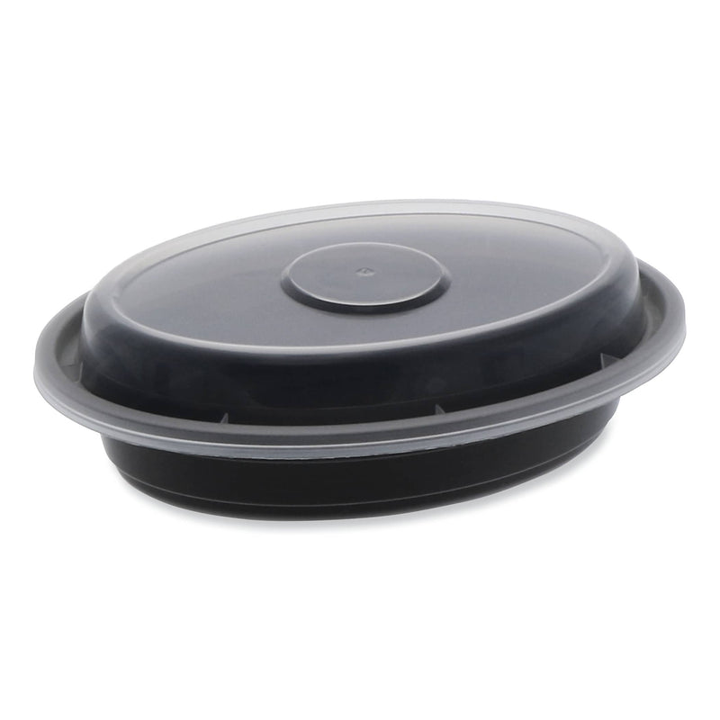 Pactiv Evergreen Newspring VERSAtainer Microwavable Containers, Oval, 6 oz, 5.7 x 4 x 1.1, Black/Clear, Plastic, 150/Carton