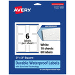Avery Laser/Inkjet Square Labels, 3" x 3", White, 60 Labels/Pack (94101)