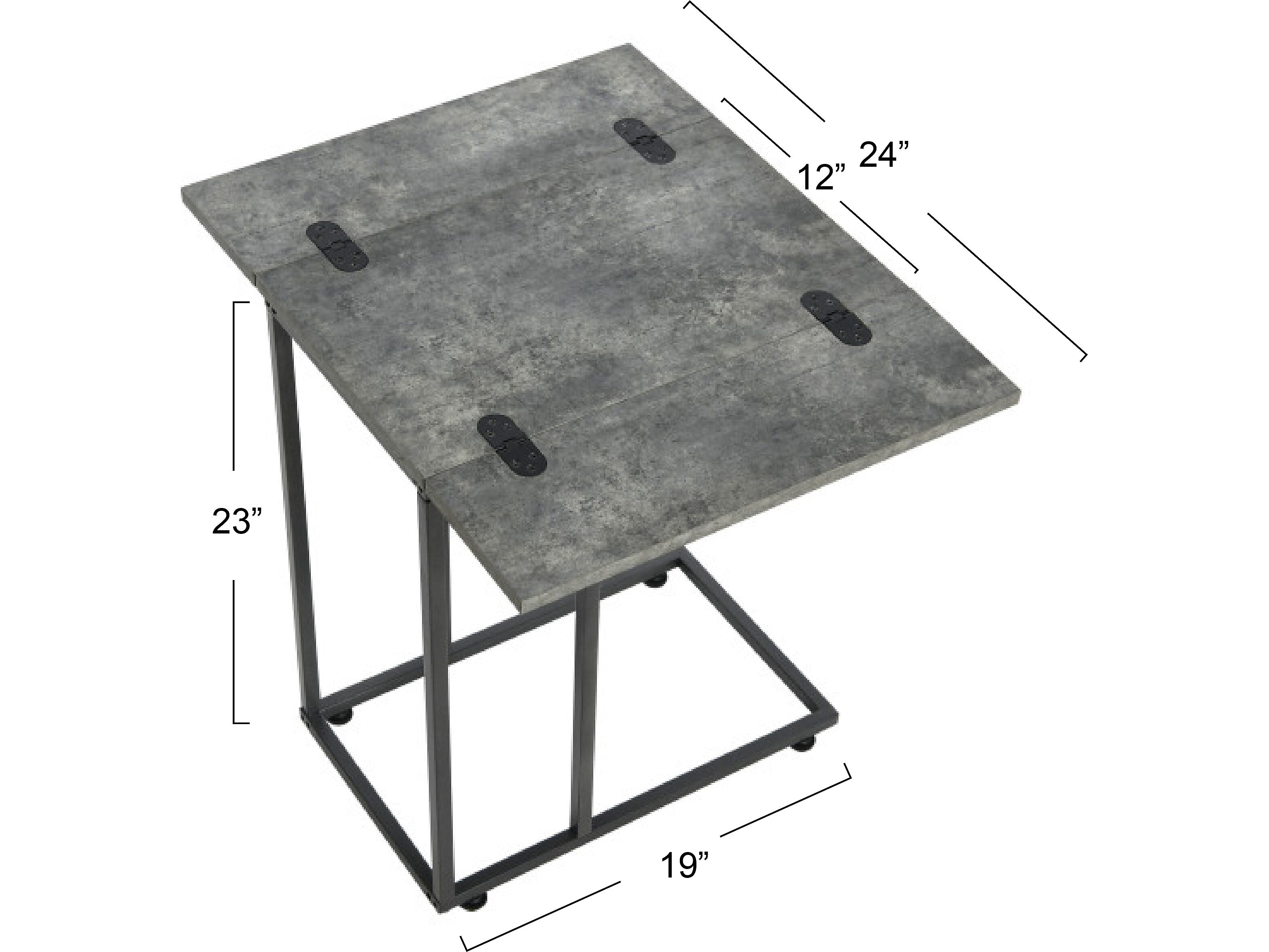 Household Essentials Jamestown 12"W x 19"D Laminate Side Table, Rustic Slate Concrete/Black (8249-1)