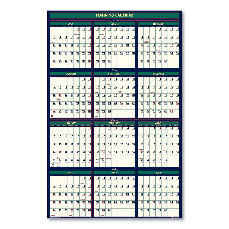 2025-2026 House of Doolittle Four Seasons 24" x 37" Academic & Calendar Yearly Wall Calendar, Reversible, Four Seasons (HOD390)