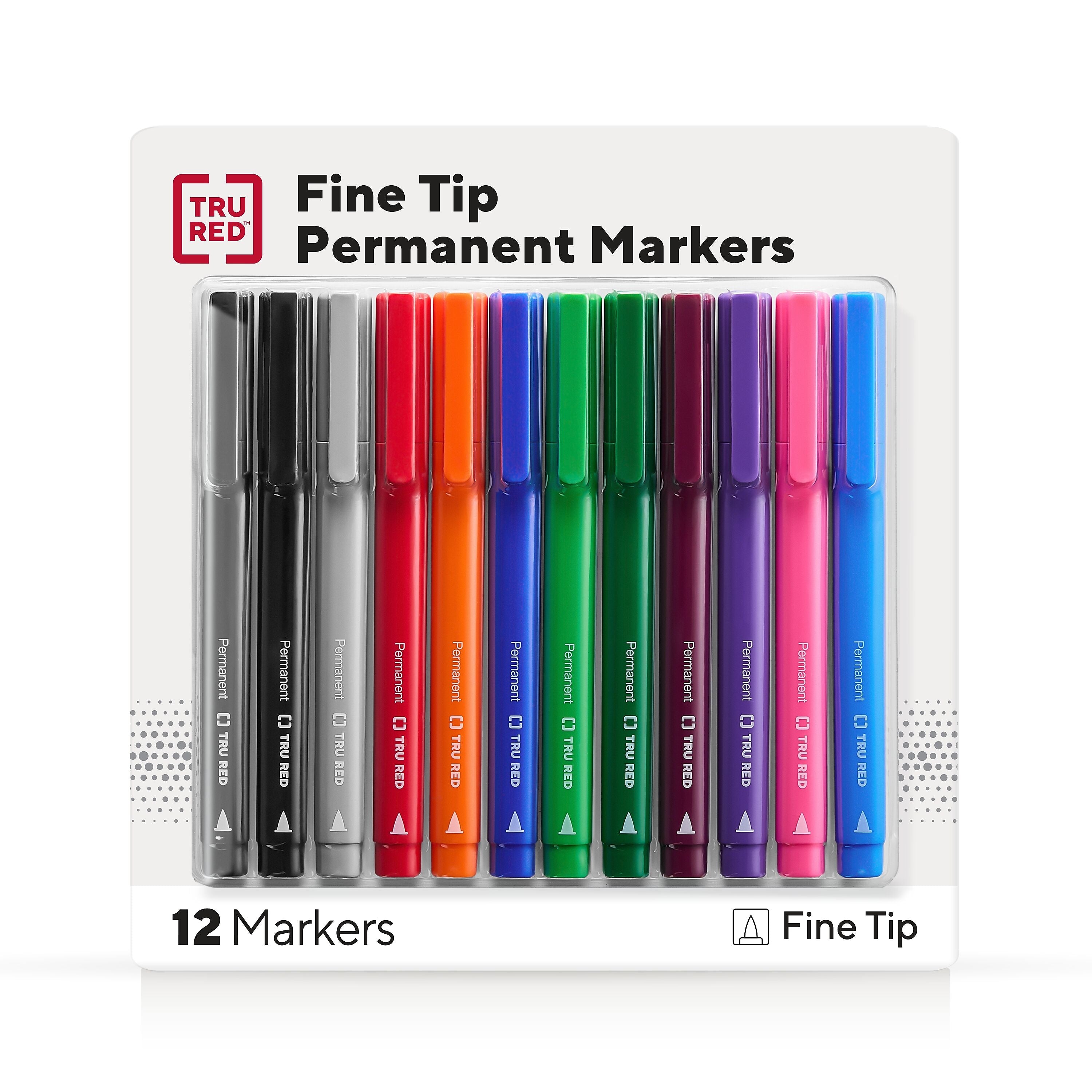 TRU RED™ Permanent Marker, Fine Tip, Assorted, 12/Pack (TR54530)