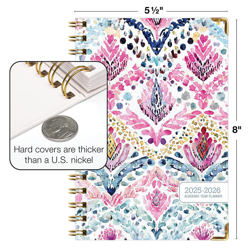 2025-2026 Global Printed Products Boho Ikat 5.5" x 8" Weekly & Monthly Planner, Paper Cover, Multicolored (NAD26-58-83)