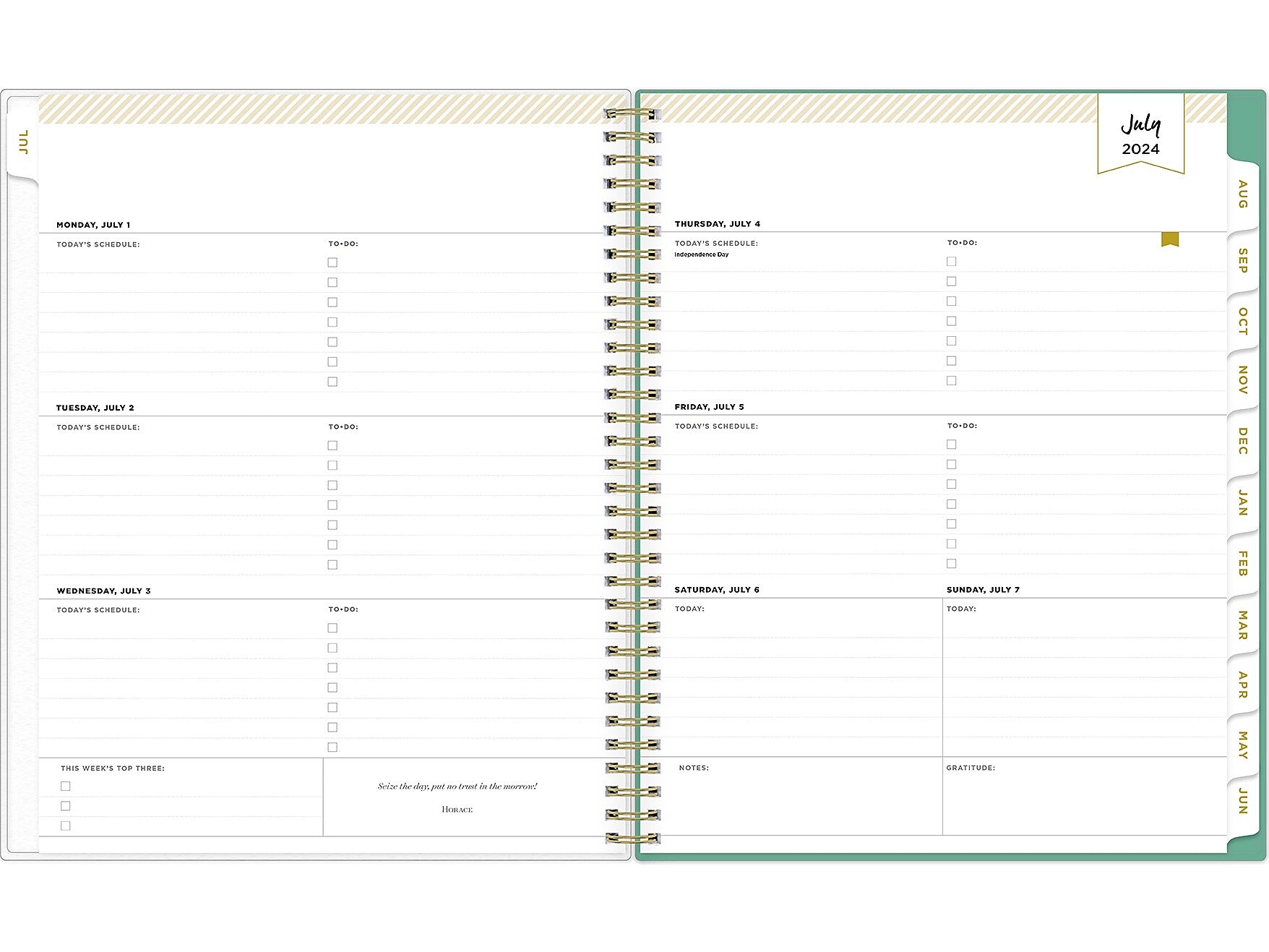 2024-2025 Blue Sky Day Designer Palms 8.5" x 11" Academic Weekly & Monthly Planner, Plastic Cover, White/Green (137891-A25)