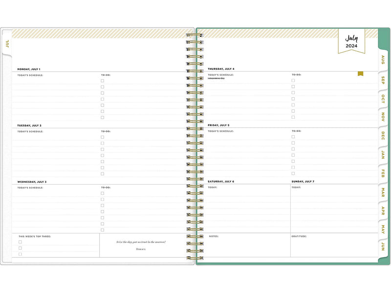 2024-2025 Blue Sky Day Designer Palms 8.5" x 11" Academic Weekly & Monthly Planner, Plastic Cover, White/Green (137891-A25)