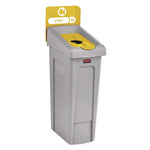 Rubbermaid Commercial Slim Jim Single-Stream Bottles and Cans Recycling Station Kit, 23 Gallon, Gray/Yellow (2185052)