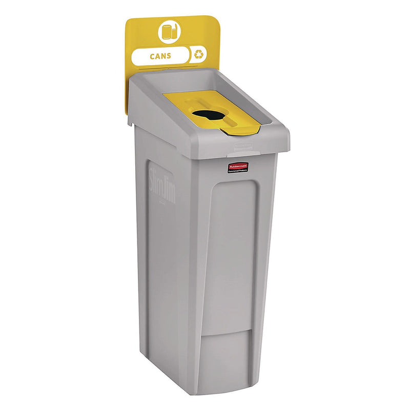 Rubbermaid Commercial Slim Jim Single-Stream Bottles and Cans Recycling Station Kit, 23 Gallon, Gray/Yellow (2185052)