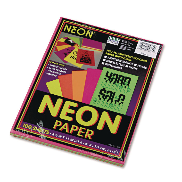 Array Colored Bond Paper, 24 lb Bond Weight, 8.5 x 11, Assorted Neon Colors, 100/Pack