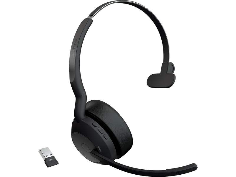 jabra Evolve2 55 Wireless Noise Canceling Bluetooth Mono On Ear Headset, USB-A, UC-Certified, Black (25599-889-999-01)