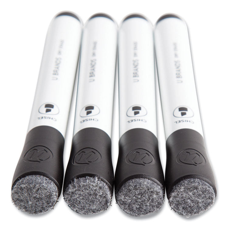 Chisel Tip Low-Odor Dry-Erase Markers With Erasers, Broad Chisel Tip, Black, Dozen