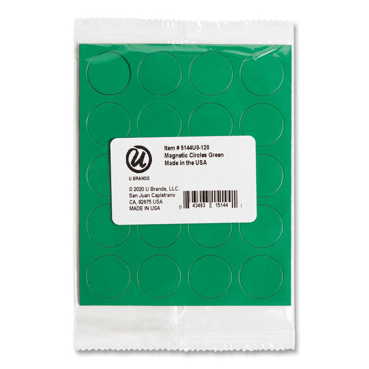 Heavy-Duty Board Magnets, Circles, 0.75" Diameter, Green, 20/Pack