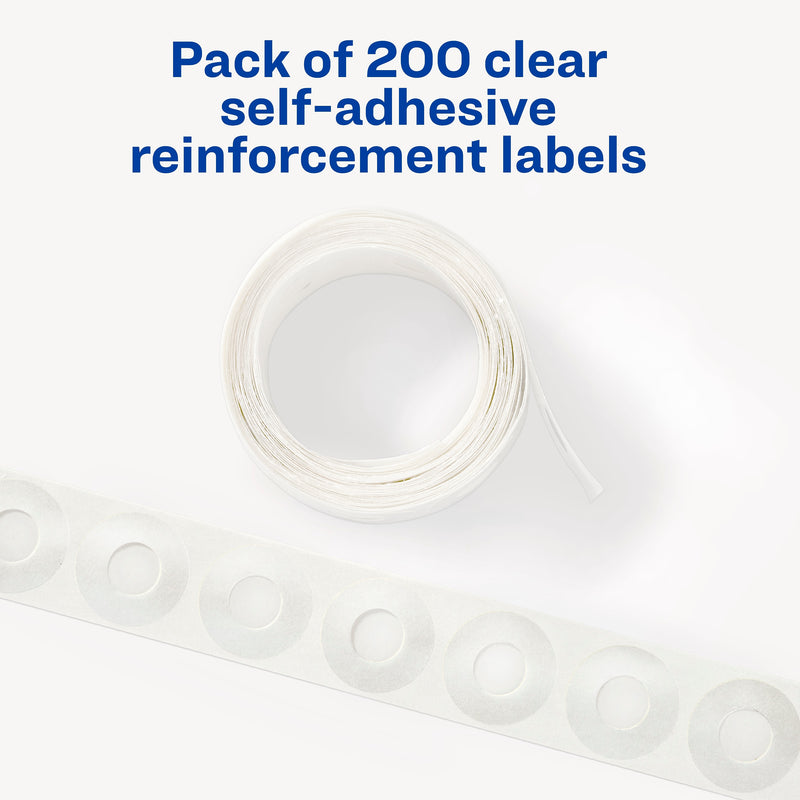 Avery Self-Adhesive Plastic Reinforcement Labels, 1/4" Diameter, Glossy Clear, 200/Pack (13966/5721)