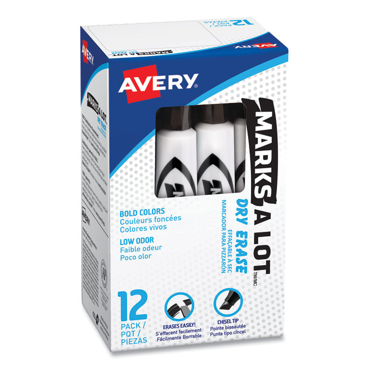 Marks A Lot Desk-Style Dry Erase Marker, Broad Chisel Tip, Black, Dozen (24408)