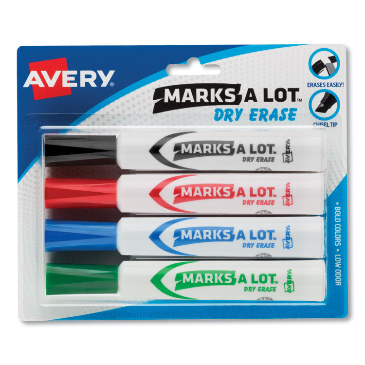 Marks A Lot Desk-Style Dry Erase Marker, Broad Chisel Tip, Assorted Colors, 4/set (24409)