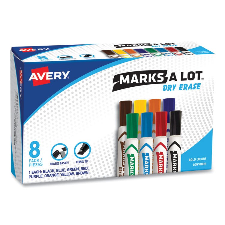 Marks A Lot Desk-Style Dry Erase Marker, Broad Chisel Tip, Assorted Colors, 8/set (24411)
