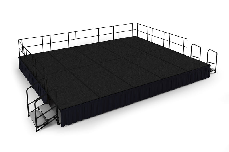 NPS 24" Stage Package, 16' x 20', Shirred Pleat Black Skirting, Black Carpet (SG482410C10SS10)