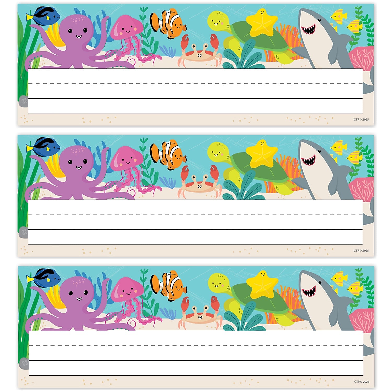 Creative Teaching Press Sea Friends School Name Plates, 9.5" x 3.75", 36/Pack, 3 Packs/Bundle (CTP11028-3)