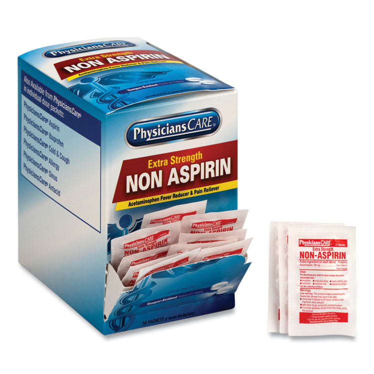 Non Aspirin Acetaminophen Medication, Two-Pack, 50 Packs/box