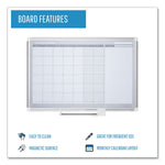 Magnetic Dry Erase Calendar Board, Monthly Planning/Scheduling, 48" x 36", White Surface, Satin Aluminum Frame