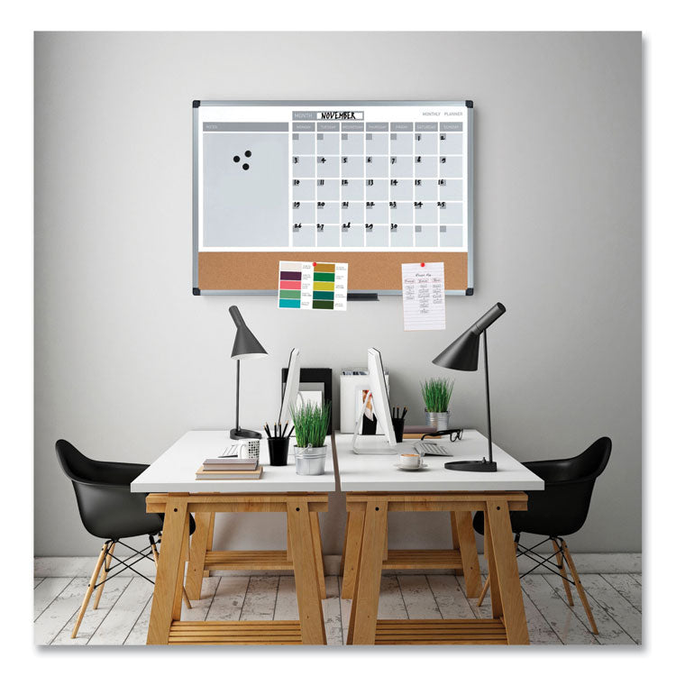 3-in-1 Calendar Planner, Monthly Planning/Scheduling Calendar, 36" x 24", White Surface, Satin Aluminum Frame