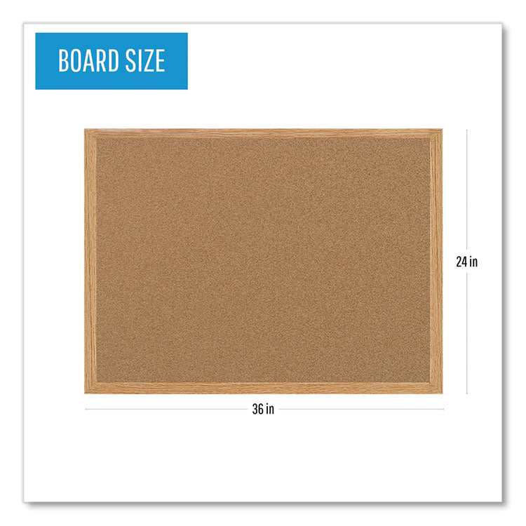Earth Cork Board, 36" x 24", Tan Surface, Oak Finished Wood Frame