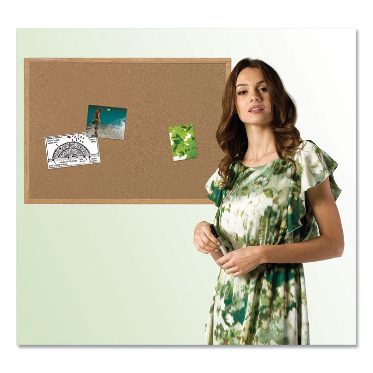 Earth Cork Board, 36" x 24", Tan Surface, Oak Finished Wood Frame