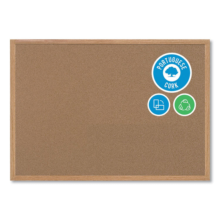 Earth Cork Board, 48" x 36", Tan Surface, Oak Finished Wood Frame