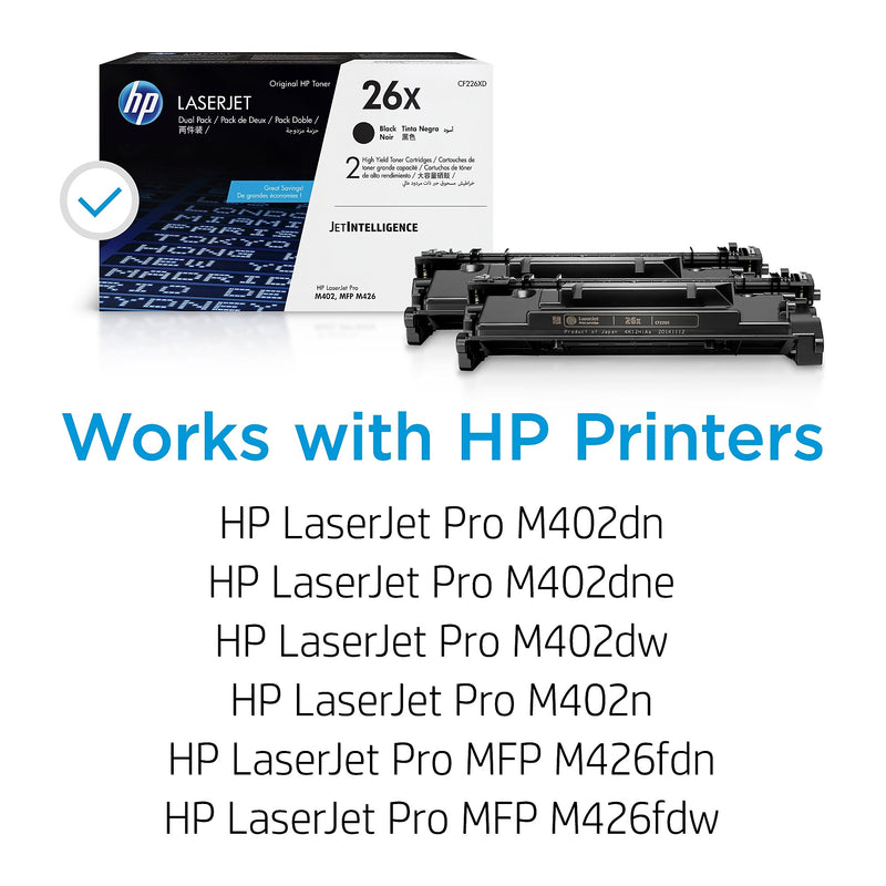 HP 26X Black High Yield Toner Cartridge, Prints Up to 9,000 Pages (CF226XD)