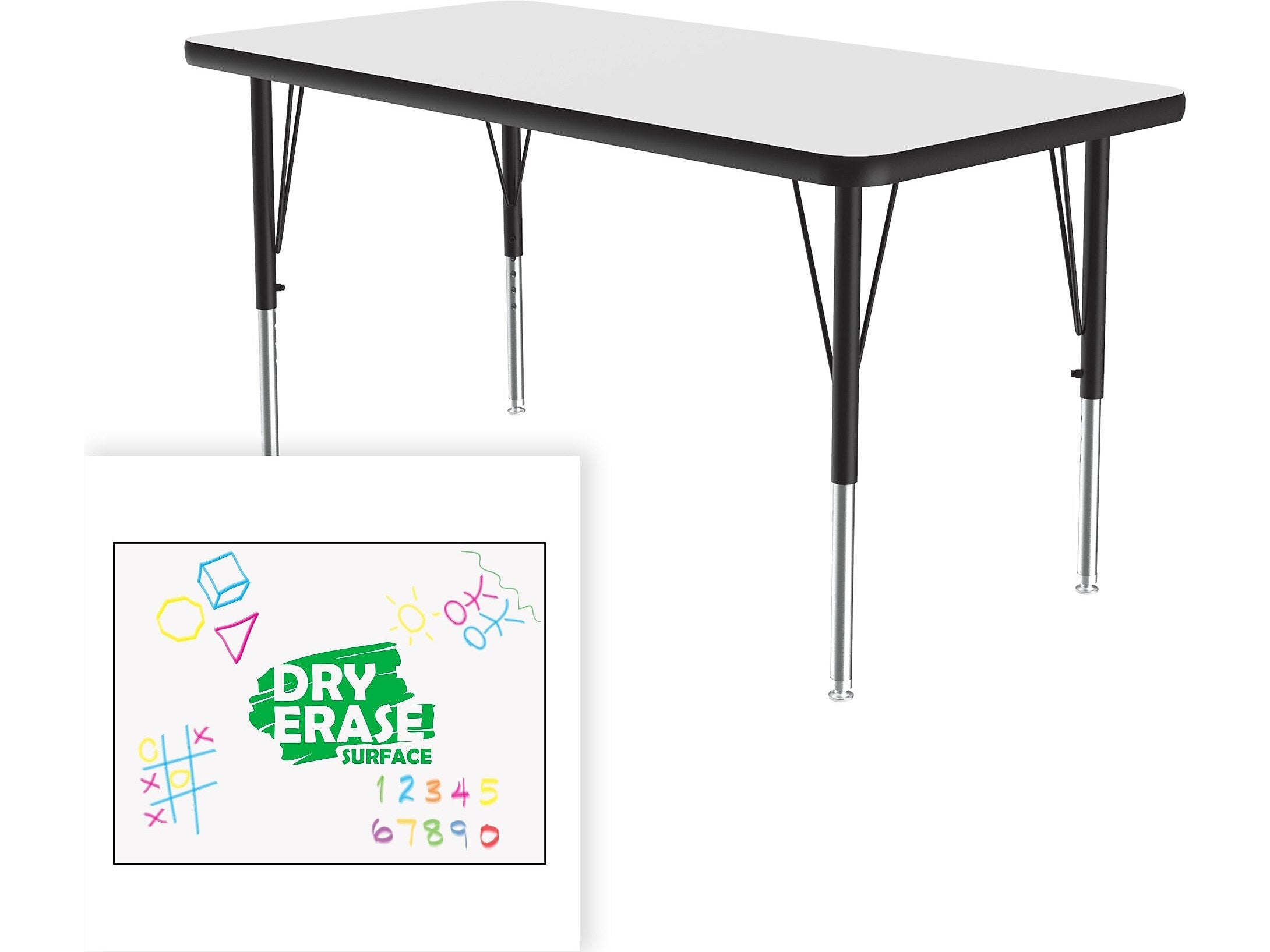 Correll Rectangular Activity Table, 48" x 24", Height-Adjustable, Frosty White/Black (A2448DE-REC-80)