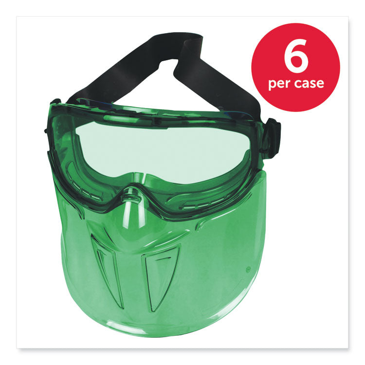 V90 Shield Safety Goggles with Face Shield, Over Glasses, Green Anti-Fog Lens, 6/Box