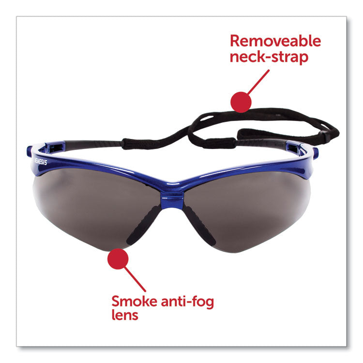 Nemesis Safety Glasses, Metallic Blue Frame, Smoke Lens, 12/Box