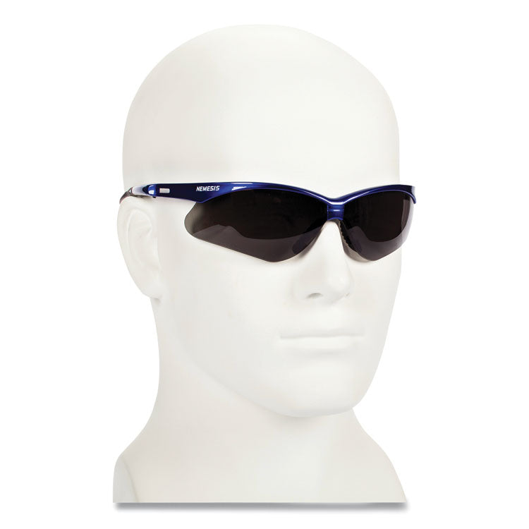 Nemesis Safety Glasses, Metallic Blue Frame, Smoke Lens, 12/Box