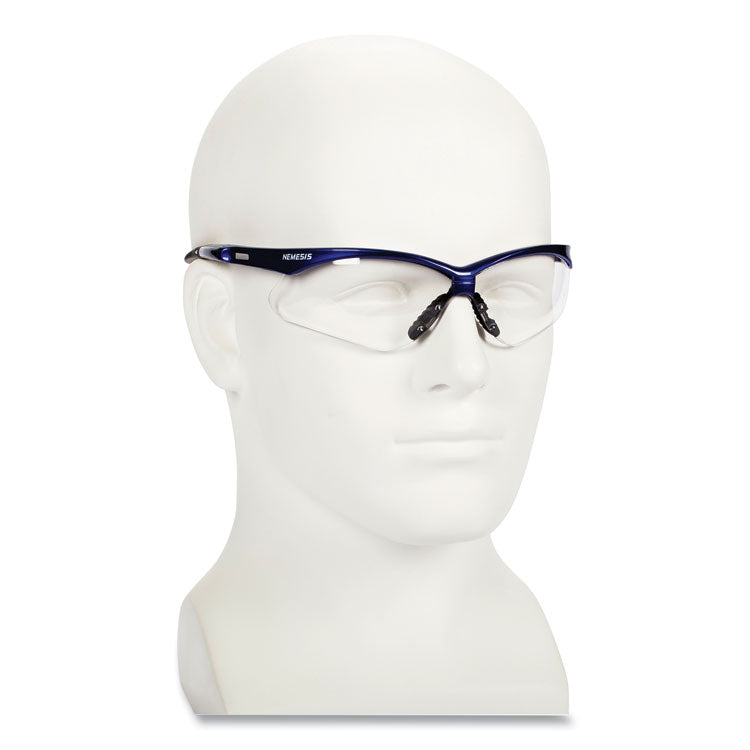 Nemesis Safety Glasses, Metallic Blue Frame, Clear Anti-Fog Lens, 12/Box