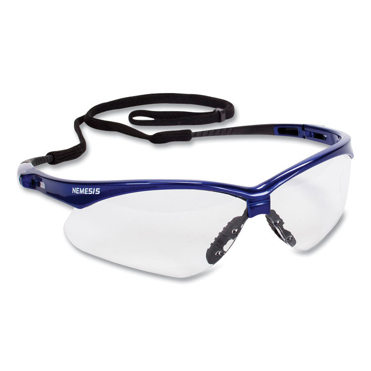 Nemesis Safety Glasses, Metallic Blue Frame, Clear Anti-Fog Lens, 12/Box