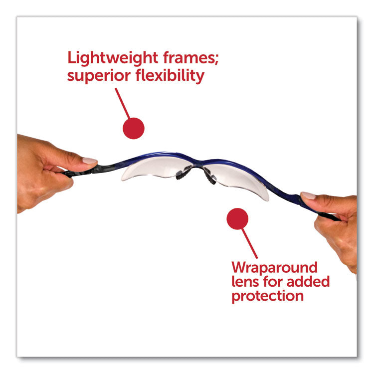 Nemesis Safety Glasses, Metallic Blue Frame, Clear Anti-Fog Lens, 12/Box
