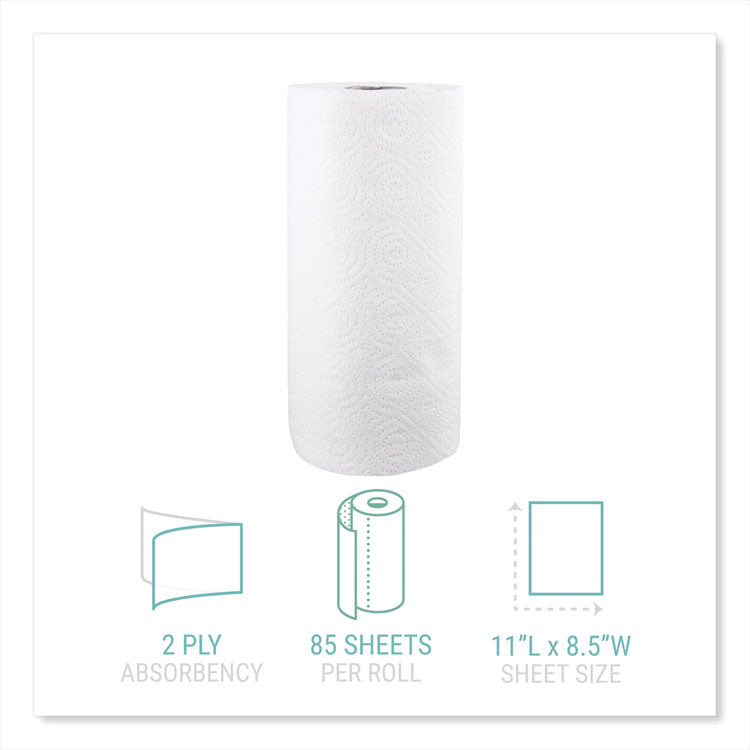 Kitchen Roll Towels, 2-Ply, 11 x 8.5, White, 85/Roll, 30 Rolls/Carton